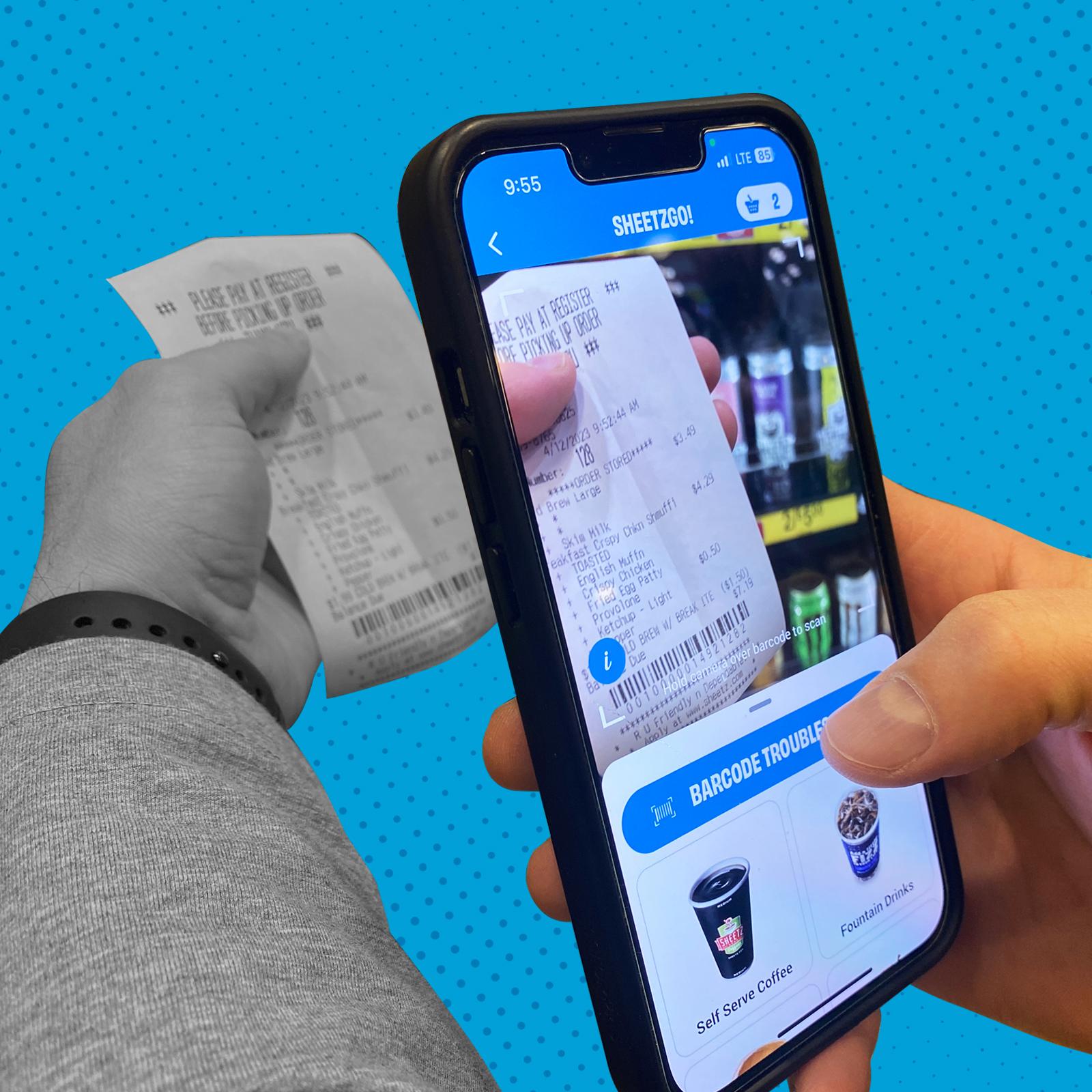 scanning an in-store receipt with the sheetzgo! feature on the sheetz app